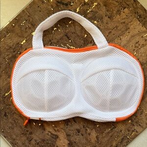 White Mesh Bra Wash Bag with Orange Trim